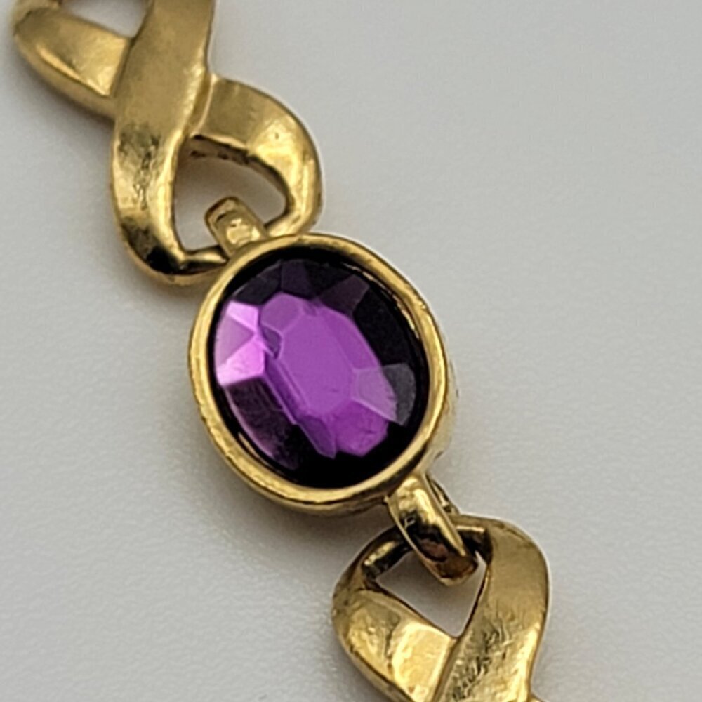 Vintage AVON Purple Rhinestone Infinity Bracelet 8 Inch Spring Ring Clasp - Picture 3 of 7